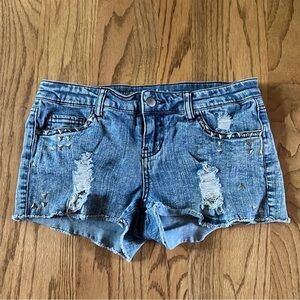 Material Girl Denim Cut Off Shorts Silver Studs